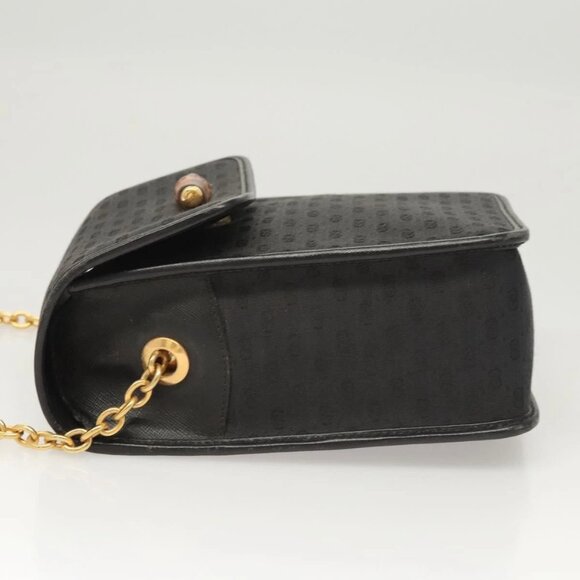 GUCCI Micro GG Canvas Bamboo Shoulder Bag PVC Black Gold Auth sw753 - Picture 6 of 15